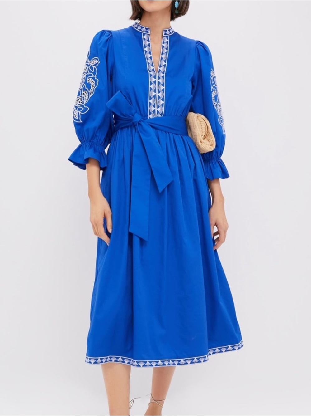 Hyacinth House The Royal Blue with Baby Blue Embroidery Dowling Midi Dress L